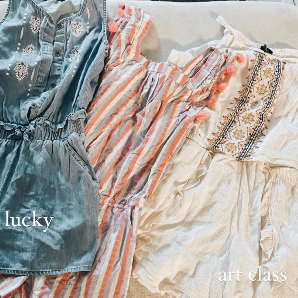 3 rompers - lucky brand, epic threads, art class
